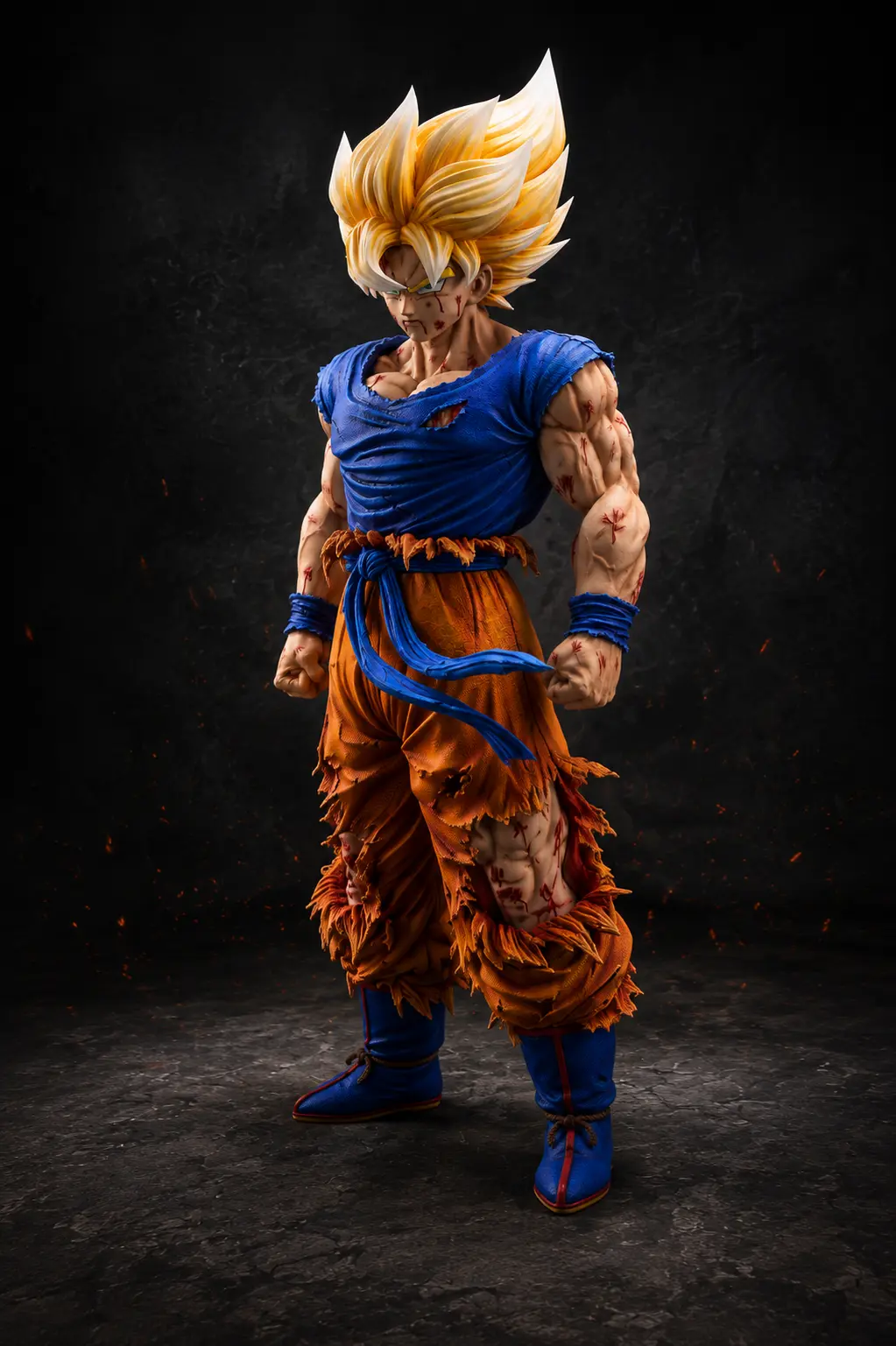 Goku SSJ battle-damaged collectible statue by Real Customs 3D